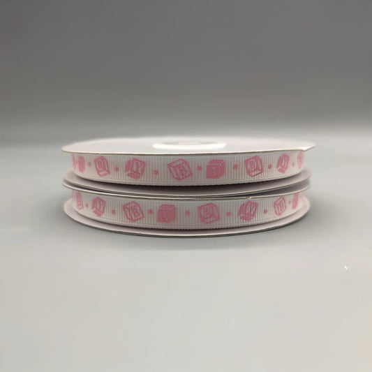 Baby Pink ABC Pattern Ribbon – 3/8" x 25 Yards, Baby Shower Favors