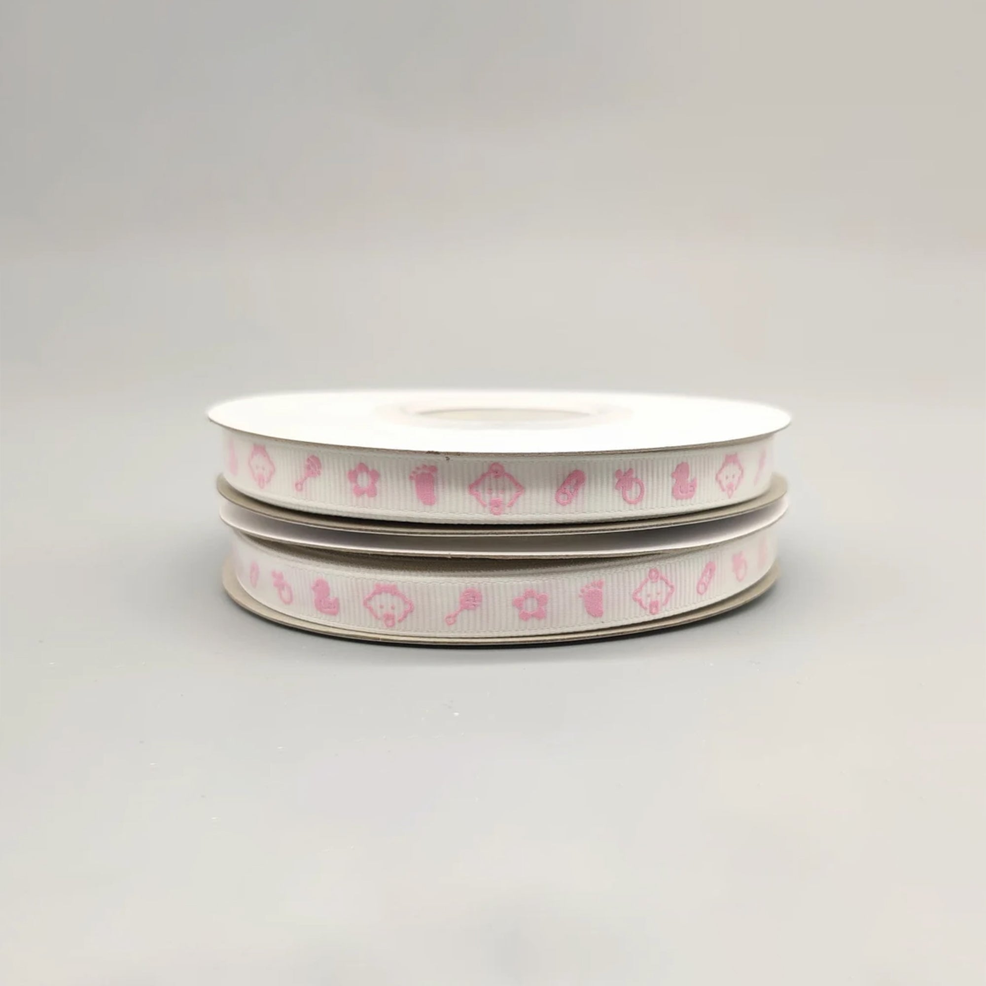 Baby Pink Grosgrain Ribbon – Footprint, Ducky, Pacifier – 25 Yards
