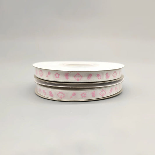 Baby Pink Grosgrain Ribbon – Footprint, Ducky, Pacifier – 25 Yards