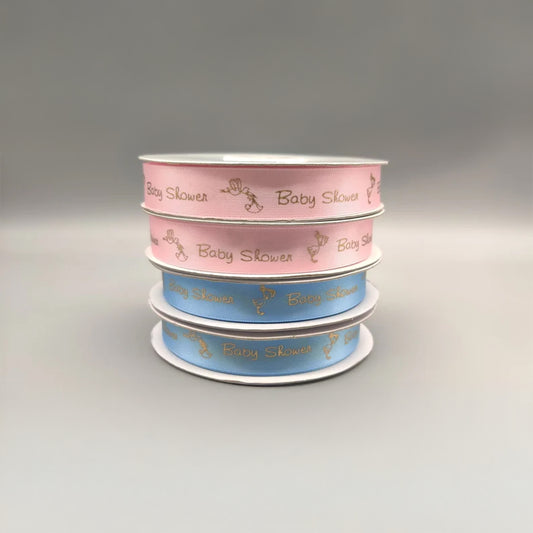 Baby Shower Ribbon – Baby Blue or Pink Stork Ribbon, 25 Yards