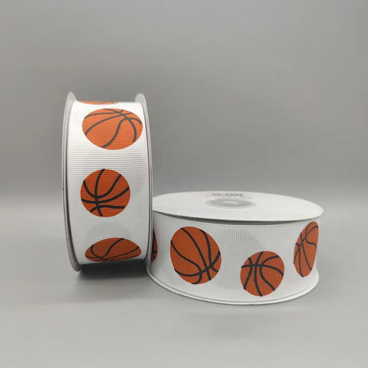 Basketball Grosgrain Ribbon, Sports Ribbon, Grosgrain Ribbon, Sports Party Decor, Hair Bow Supply, Team Spirit Ribbon- 1-1/2 in x 25 yards