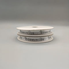 Communion Ribbon – Holy Cross, Silver Embossed, 10 Yards