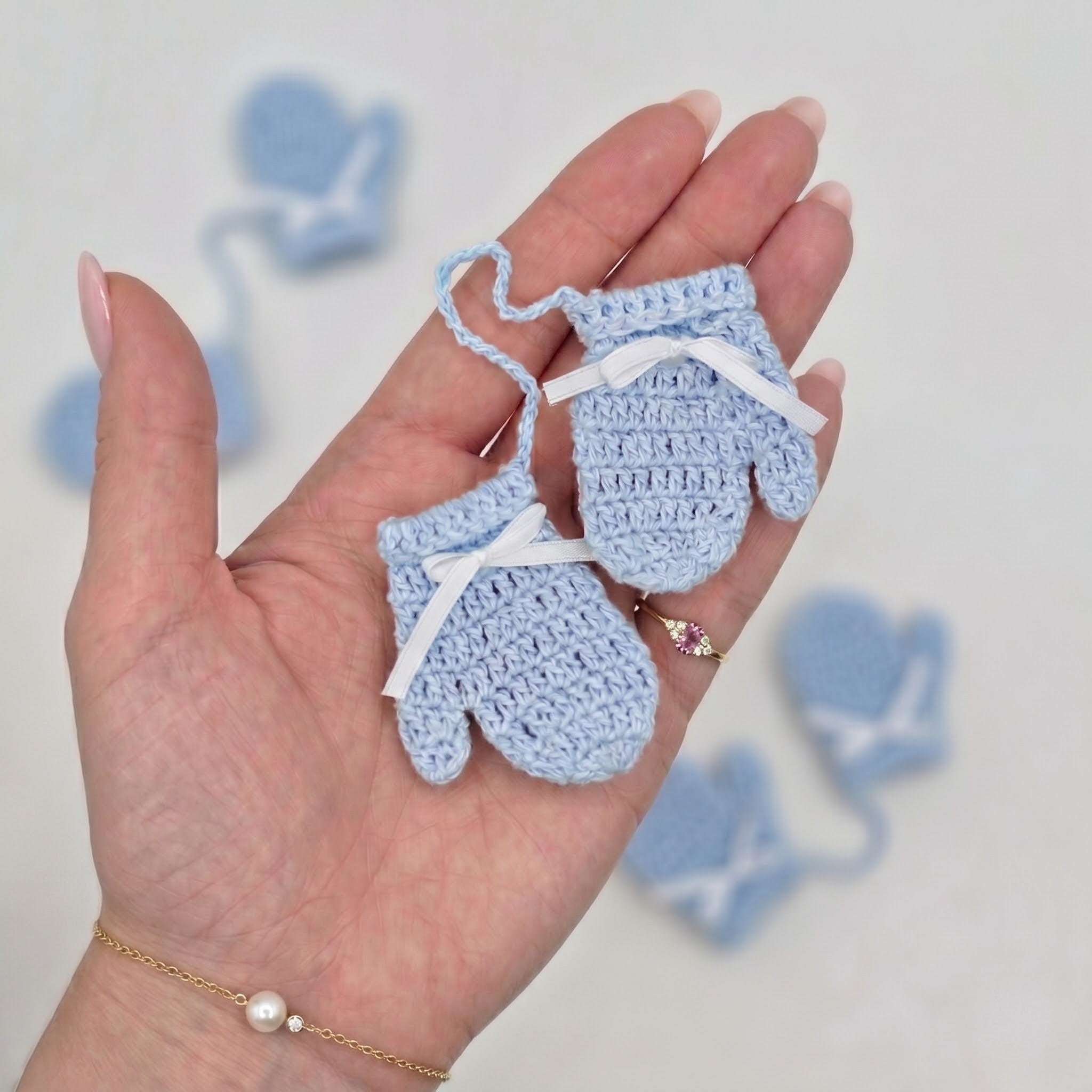 5-Pack Tiny Crochet Baby Mittens - Baby Blue Party Gift & Party Favors for Baby Showers & Gender Reveals - Handmade Keepsake Decor