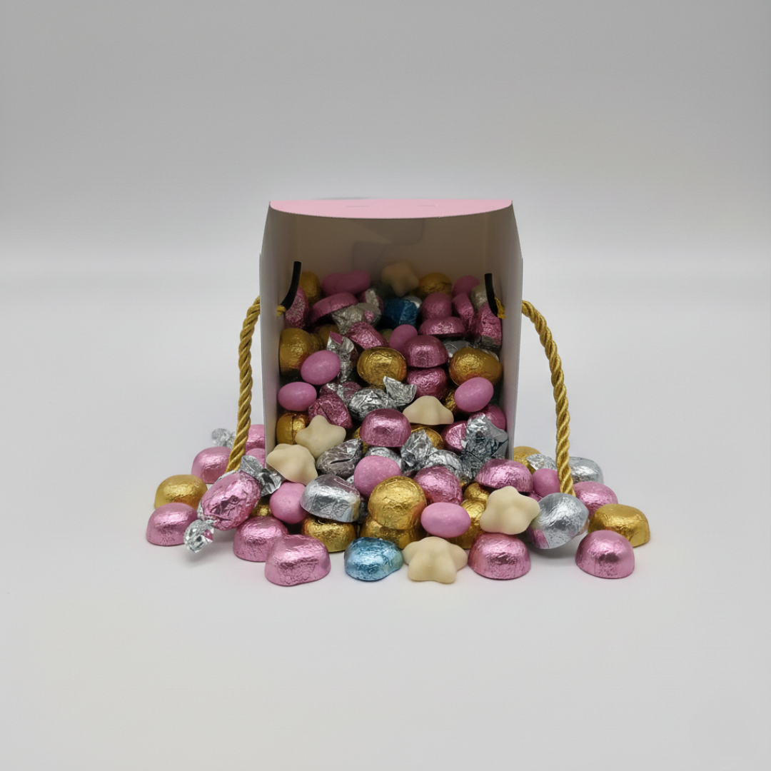 Baby Shower Favor Boxes - 12 pack - Elephant & Floral Designs with Gold Handles - Pink or Blue Gender Reveal Candy Gift Boxes