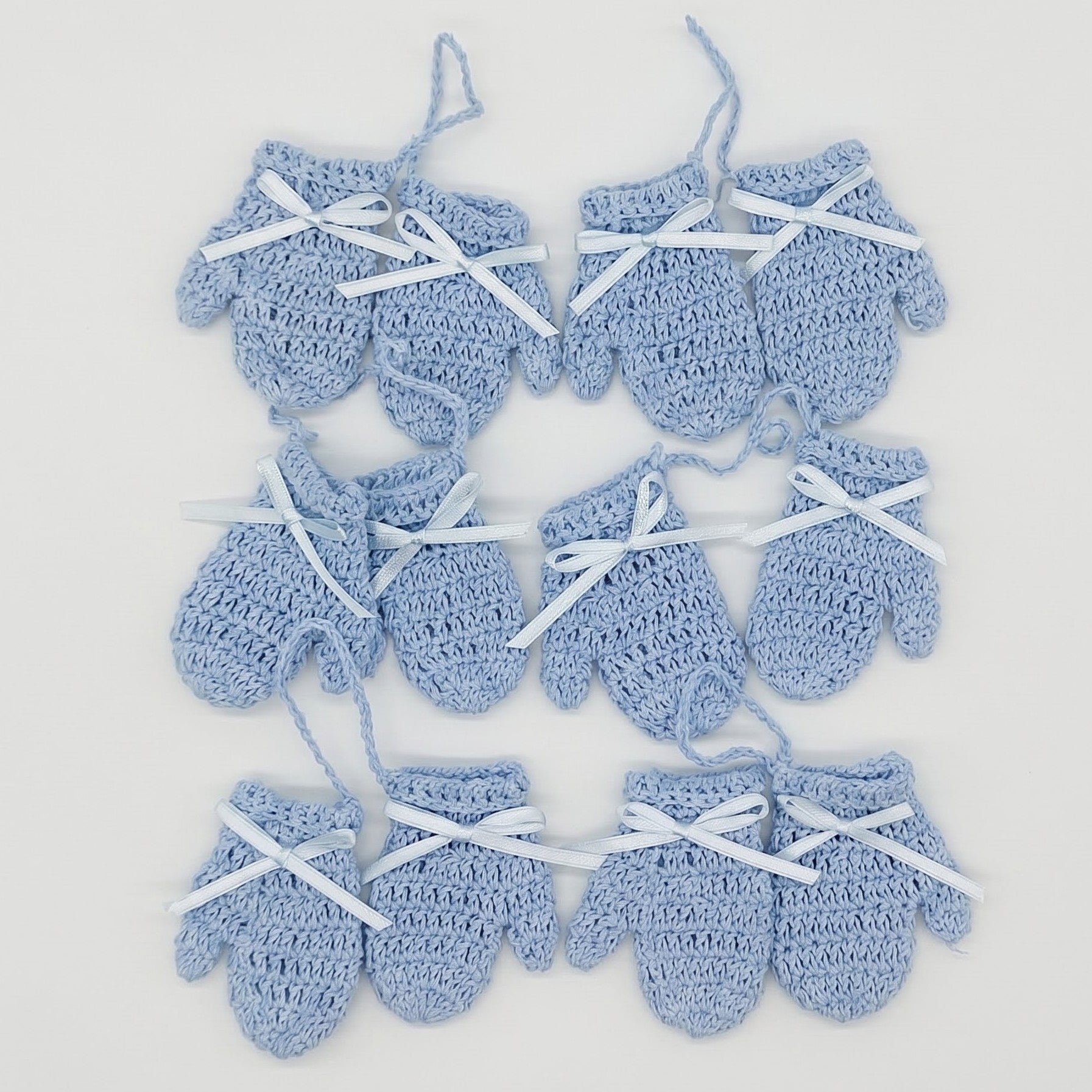 5-Pack Tiny Crochet Baby Mittens - Baby Blue Party Gift & Party Favors for Baby Showers & Gender Reveals - Handmade Keepsake Decor