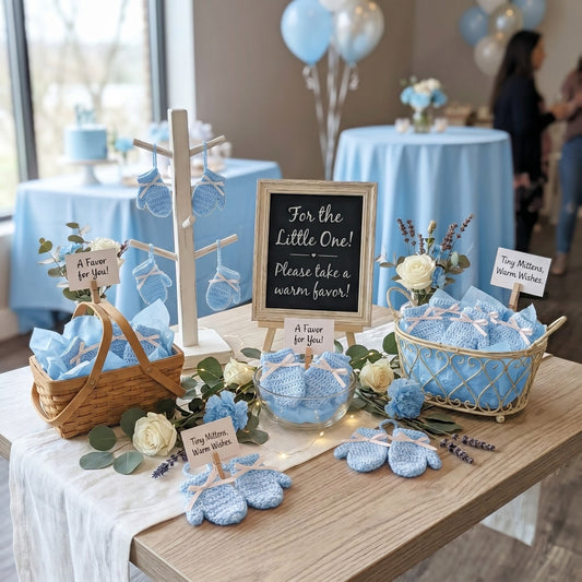 5-Pack Tiny Crochet Baby Mittens - Baby Blue Party Gift & Party Favors for Baby Showers & Gender Reveals - Handmade Keepsake Decor