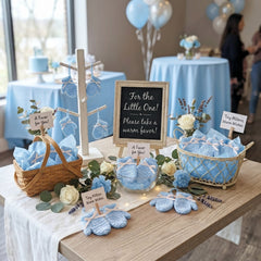 5-Pack Tiny Crochet Baby Mittens - Baby Blue Party Gift & Party Favors for Baby Showers & Gender Reveals - Handmade Keepsake Decor