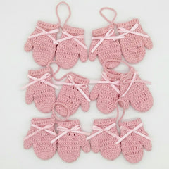 5-Pack Tiny Crochet Baby Mittens - Pink Party Gift & Party Favors for Baby Showers & Gender Reveals - Handmade Keepsakes