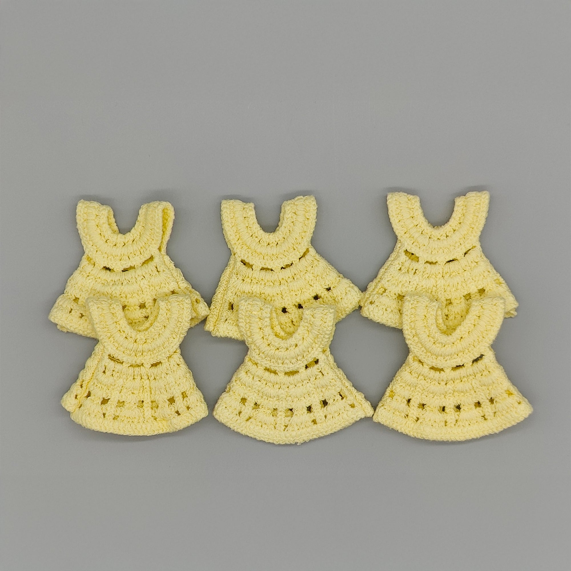 Mini Crochet Dress Baby Shower Favors - Set of 6 with Hangers & Rack Option - Tiny Keepsakes Your Guests Will Love! Pink, Blue, or Yellow