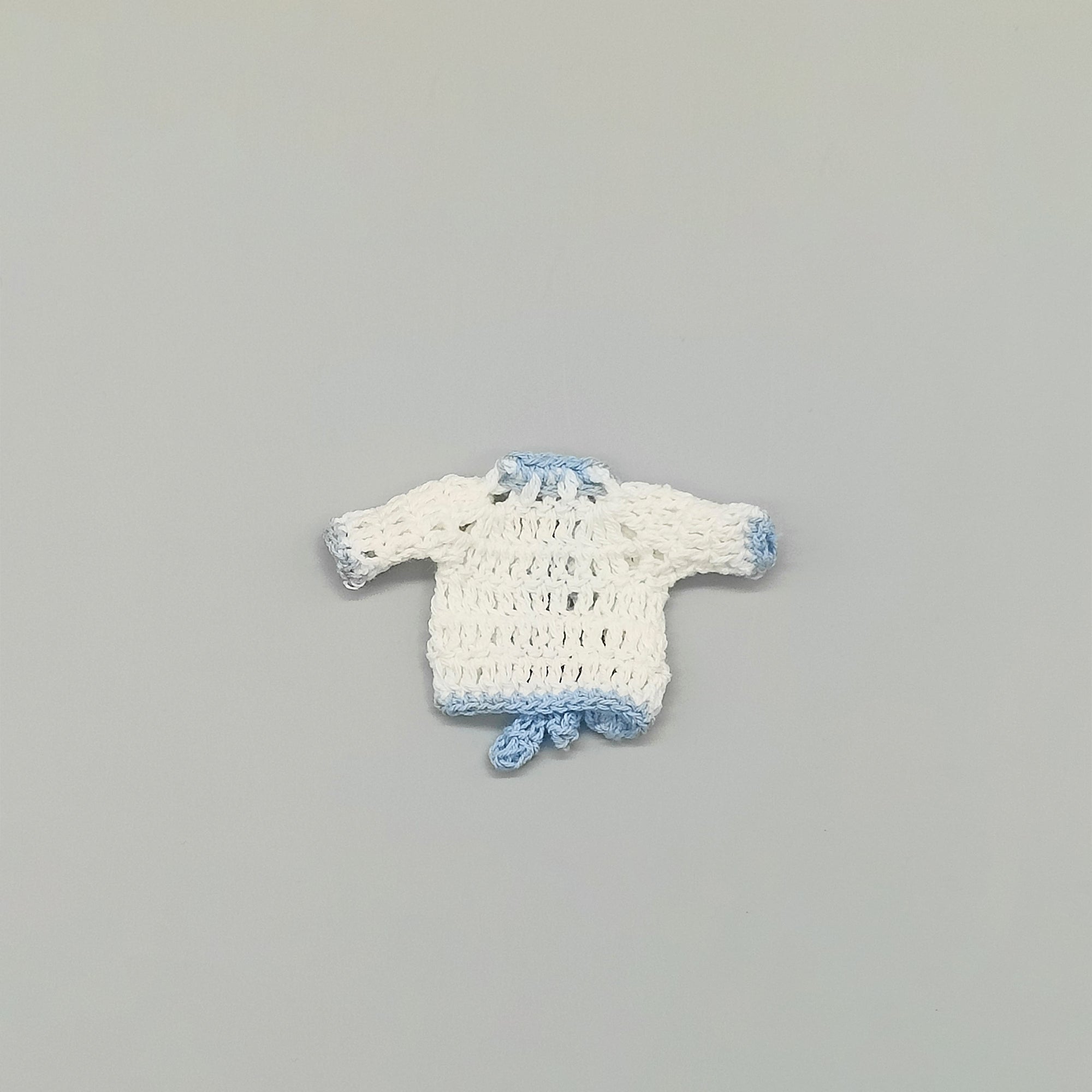 Set of 6 White Crochet Mini Jackets with Blue Outline – Baby Shower Favors