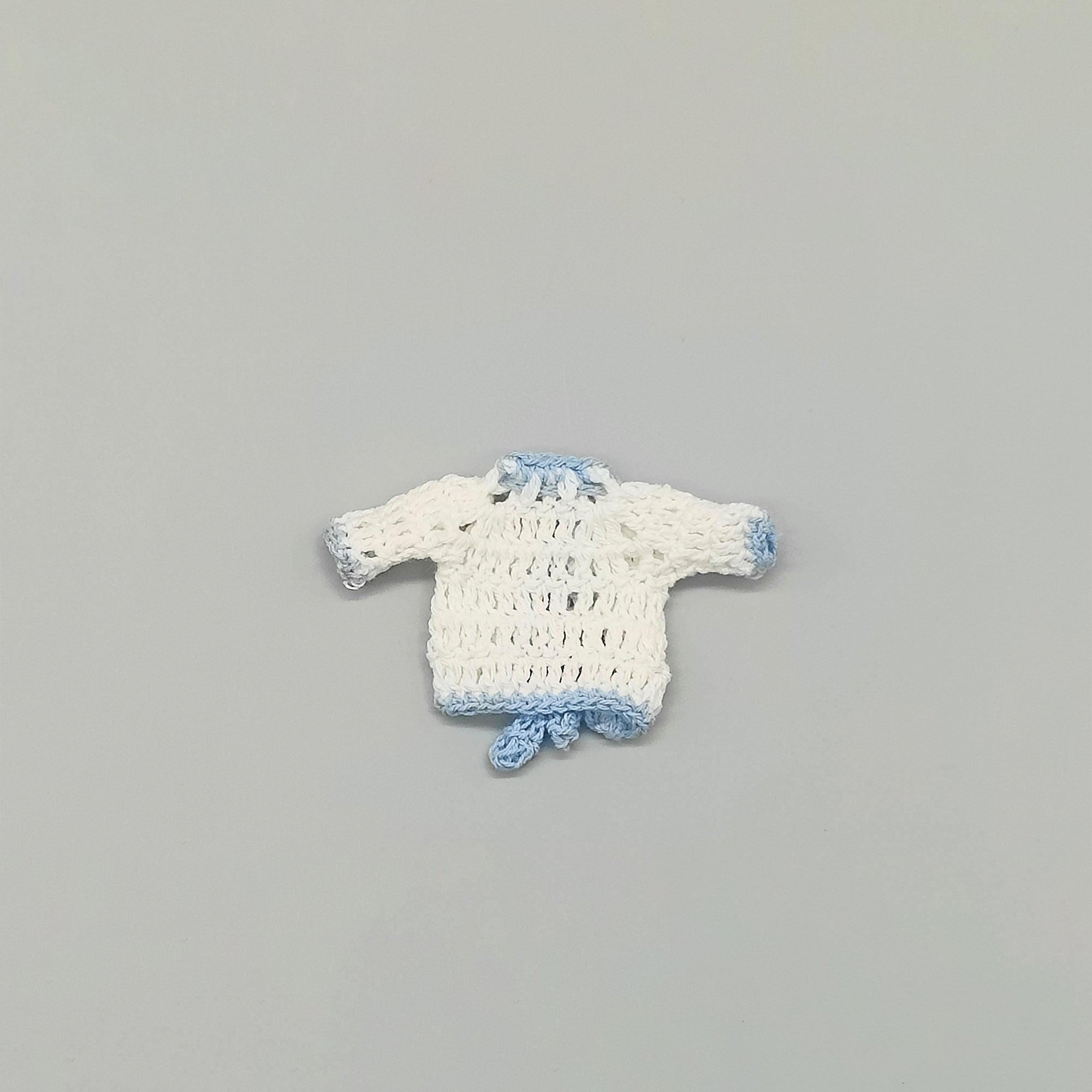 Set of 6 White Crochet Mini Jackets with Blue Outline – Baby Shower Favors