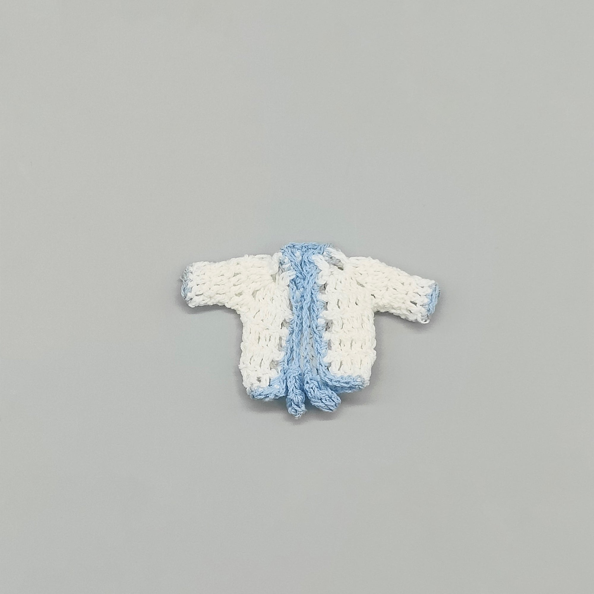 Set of 6 White Crochet Mini Jackets with Blue Outline – Baby Shower Favors