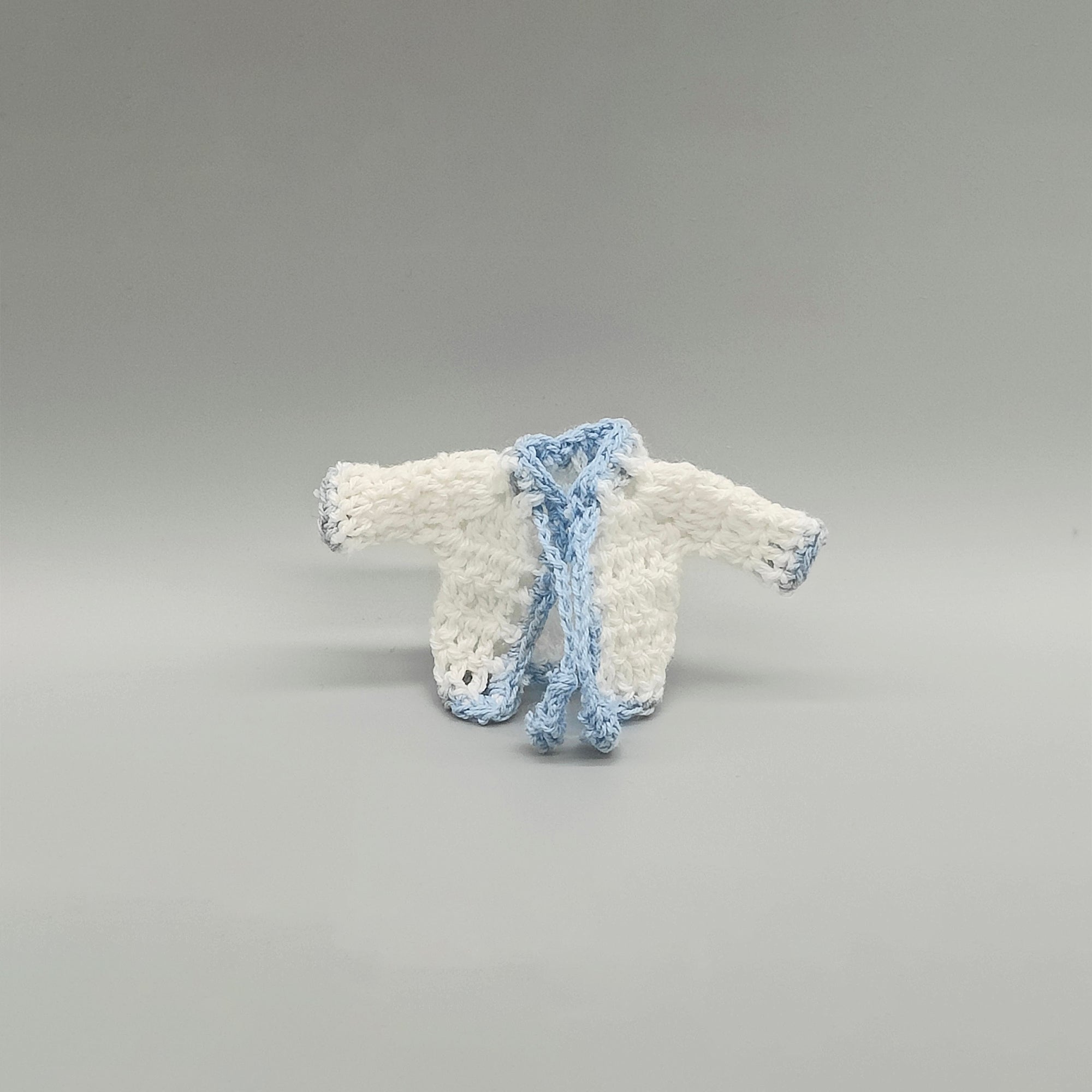 Set of 6 White Crochet Mini Jackets with Blue Outline – Baby Shower Favors