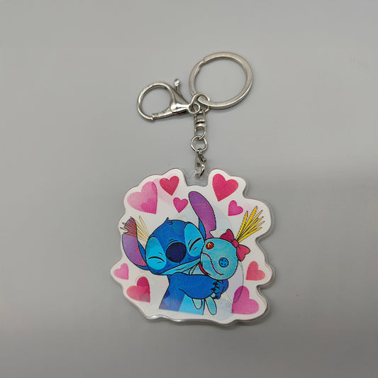 3D Lenticular Stitch and Scrump Keychain - With Key Ring and Clasp - Double Sided Stich and Scrump Love Hugging