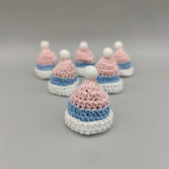 Baby Blue & Baby Pink Mini Crochet Beanie, Mini Beanie Favors, Baby Shower Favors, Mini Hat, Baby Welcome Favors, Crochet Favors, Set of 6