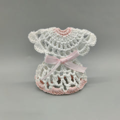 Set of 6 - Baby Dress, Baby shower favors, Baby Pink, Crochet mini dress, cute party favors, quinceanera; hanger with rack option available