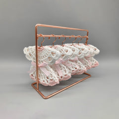 Set of 6 - Baby Dress, Baby shower favors, Baby Pink, Crochet mini dress, cute party favors, quinceanera; hanger with rack option available