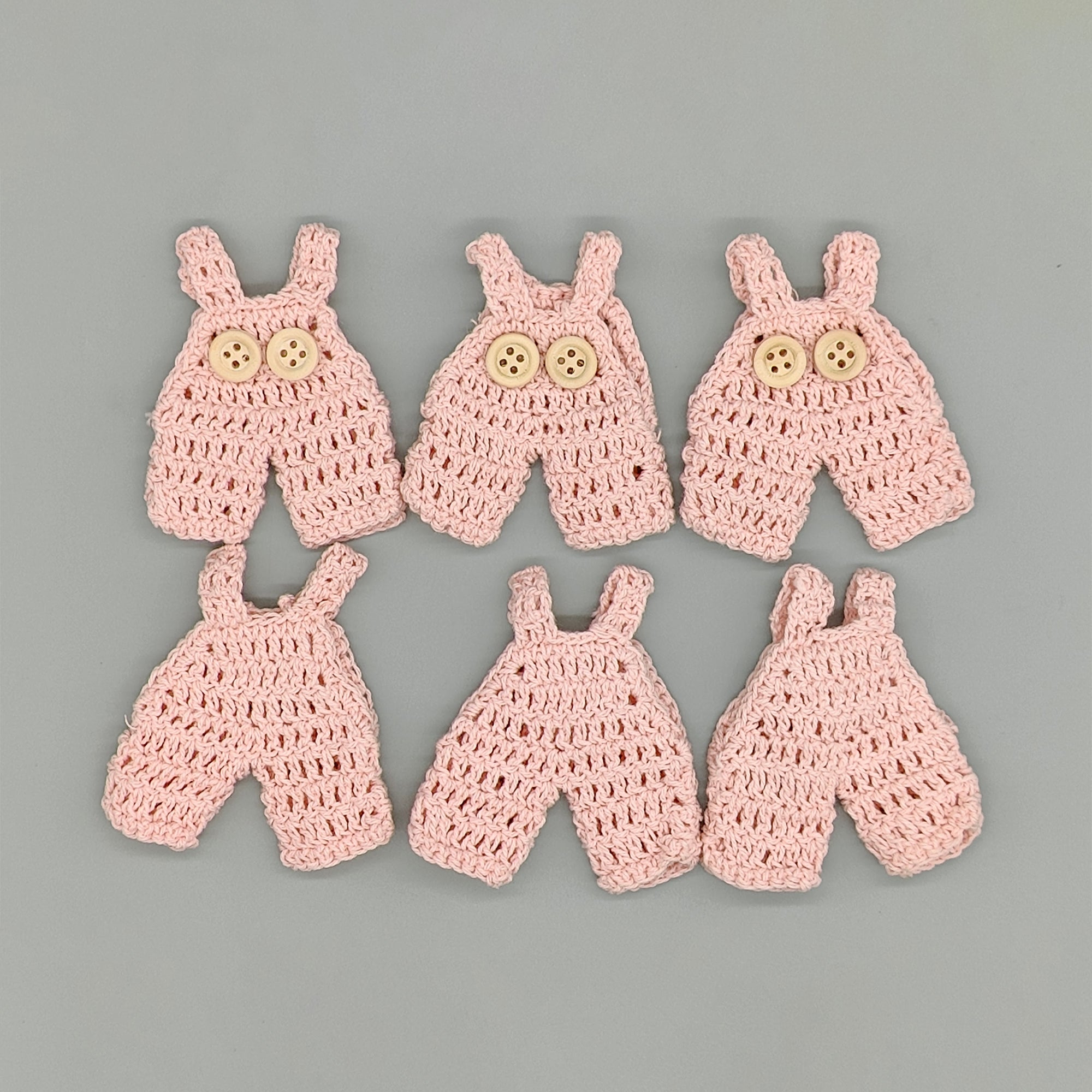 Set of 6 Baby Pink Crochet Mini Overalls – Baby Shower & Jumper Favors