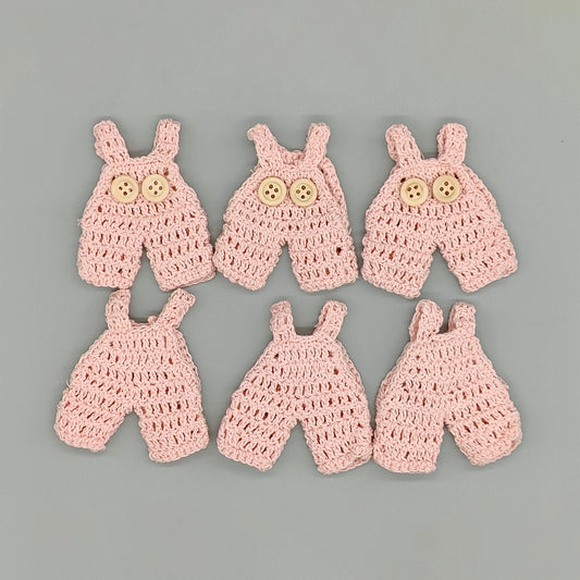 Set of 6 Baby Pink Crochet Mini Overalls – Baby Shower & Jumper Favors