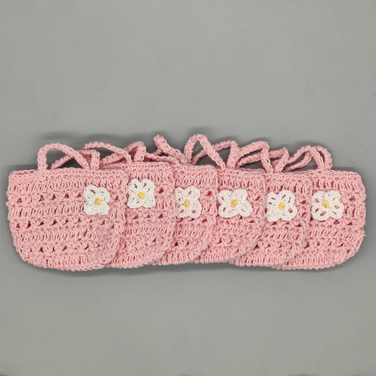 Set of 6 Pink Crochet Mini Purse Favors – Baby Shower & Welcome Gifts