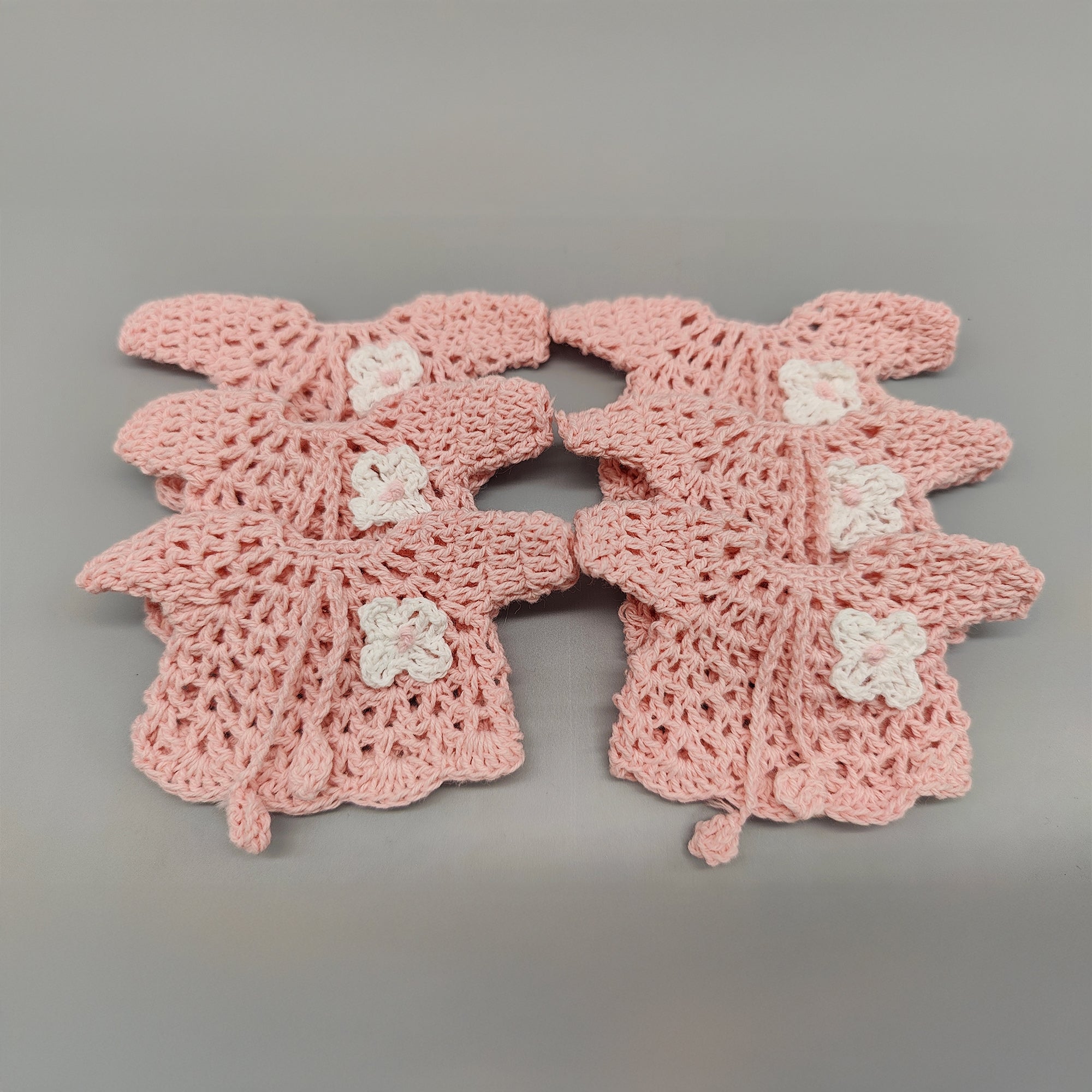 Baby pink knit crochet mini sweater with cute flower, baby shower favors, event favors, crochet favors, newborn favors, Set of 6