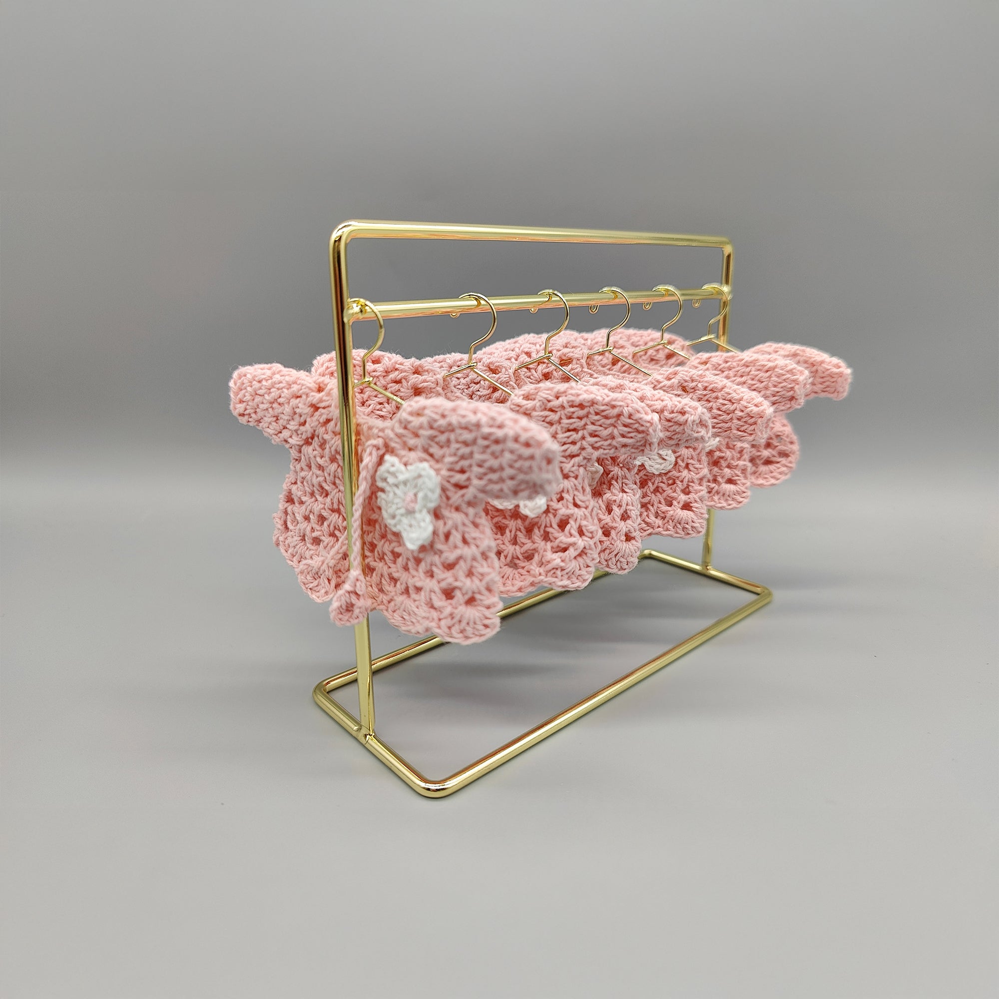 Baby pink knit crochet mini sweater with cute flower, baby shower favors, event favors, crochet favors, newborn favors, Set of 6