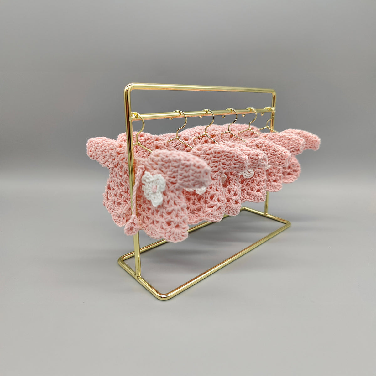 Baby pink knit crochet mini sweater with cute flower, baby shower favors, event favors, crochet favors, newborn favors, Set of 6