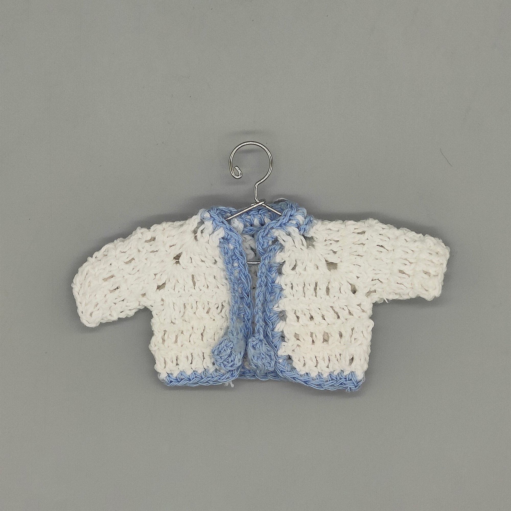 Set of 6 White Knit Crochet Mini Jackets – Baby Shower Favors