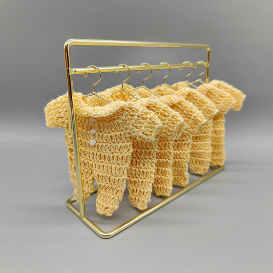 Adorable mini crochet yellow onesie favor, baby outfit, hanger and rack options available, party favor, baby shower, gender reveal, Set of 6