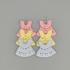Mini Crochet Dress Baby Shower Favors - Set of 6 with Hangers & Rack Option - Tiny Keepsakes Your Guests Will Love! Pink, Blue, or Yellow