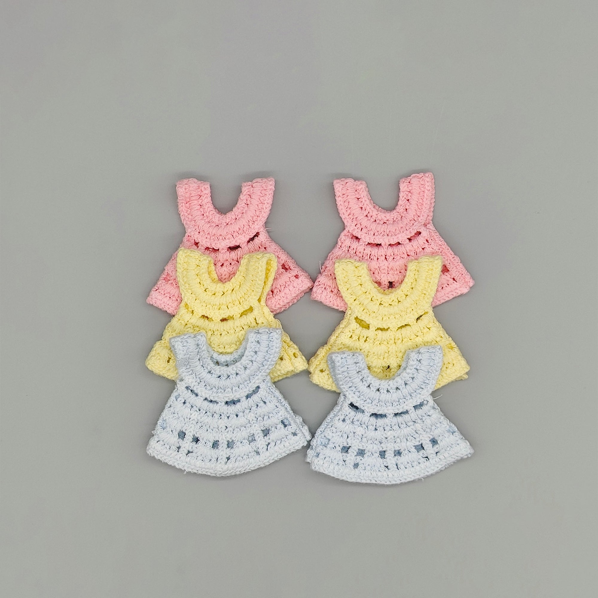 Set of 6 Mini Crochet Dress Favors – Baby Shower Keepsakes, Hangers