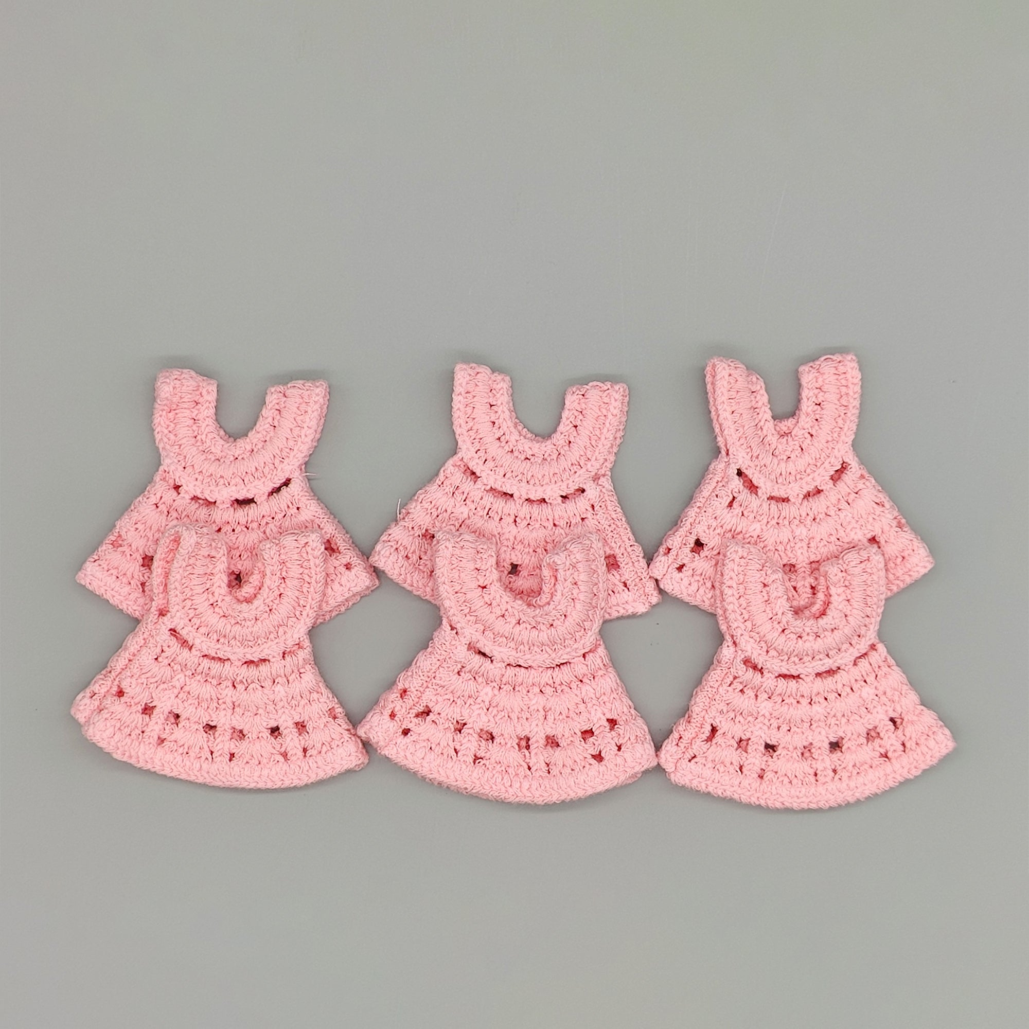 Set of 6 Mini Crochet Dress Favors – Baby Shower Keepsakes, Hangers