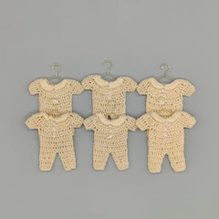 Set of 6 - Baby Cream Crochet Mini Onesie Party Favor, Baby shower, Baby welcome favors, Crochet mini outfit, with hanger and rack option