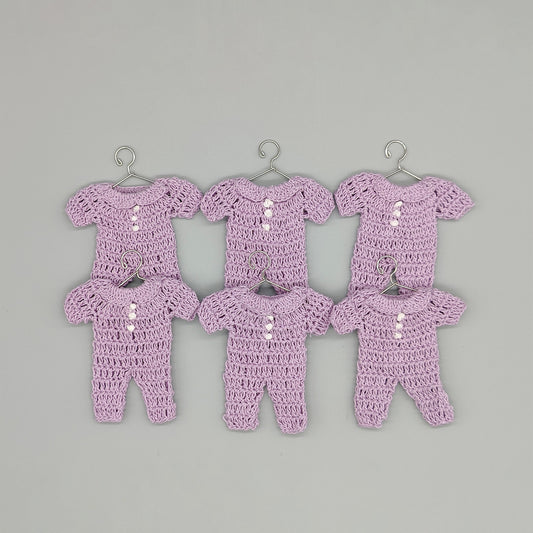 Set of 6 - Baby Lilac Crochet Mini Onesie Party Favor, Baby shower, Baby welcome favors, Crochet mini outfit, with hanger and rack option