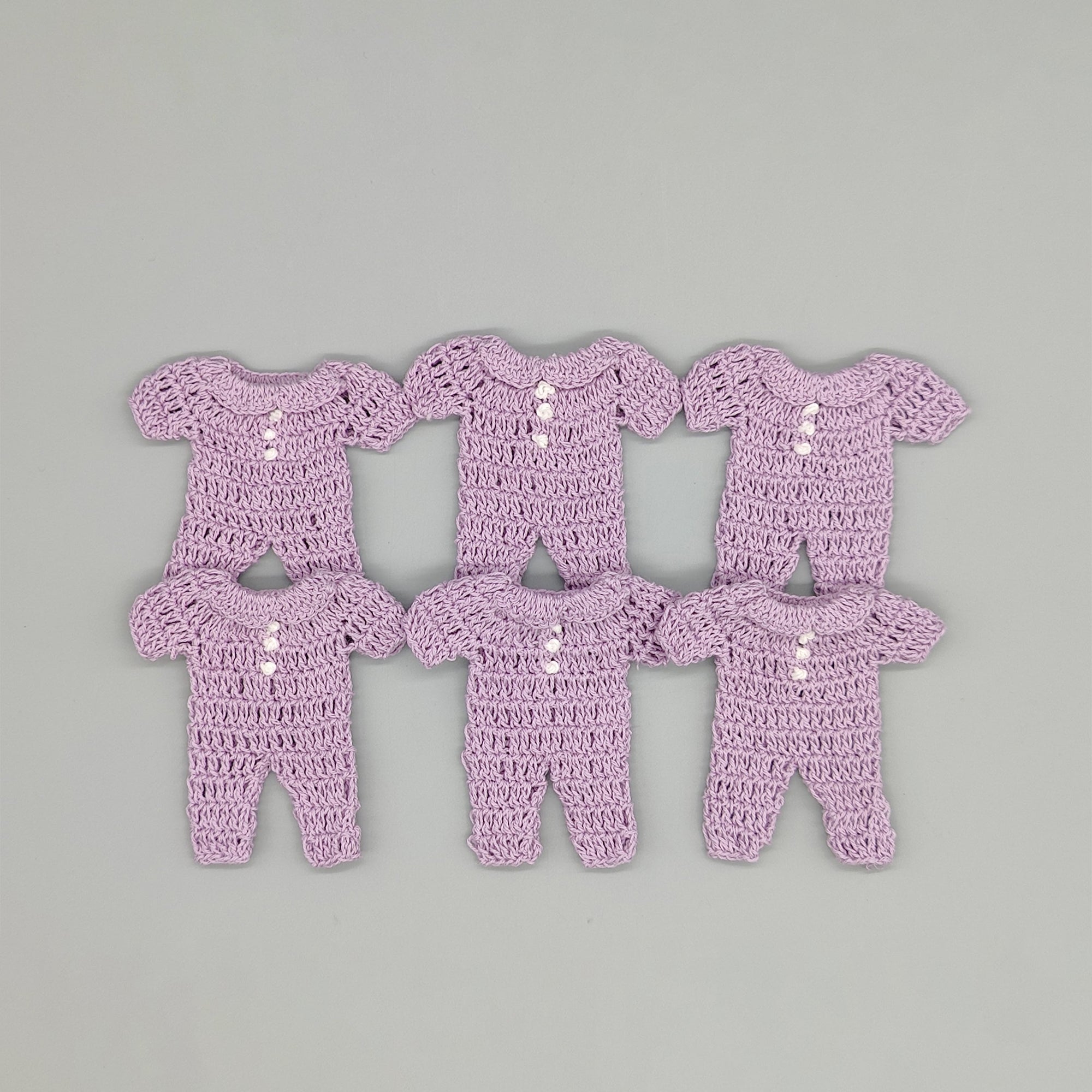 Set of 6 - Baby Lilac Crochet Mini Onesie Party Favor, Baby shower, Baby welcome favors, Crochet mini outfit, with hanger and rack option