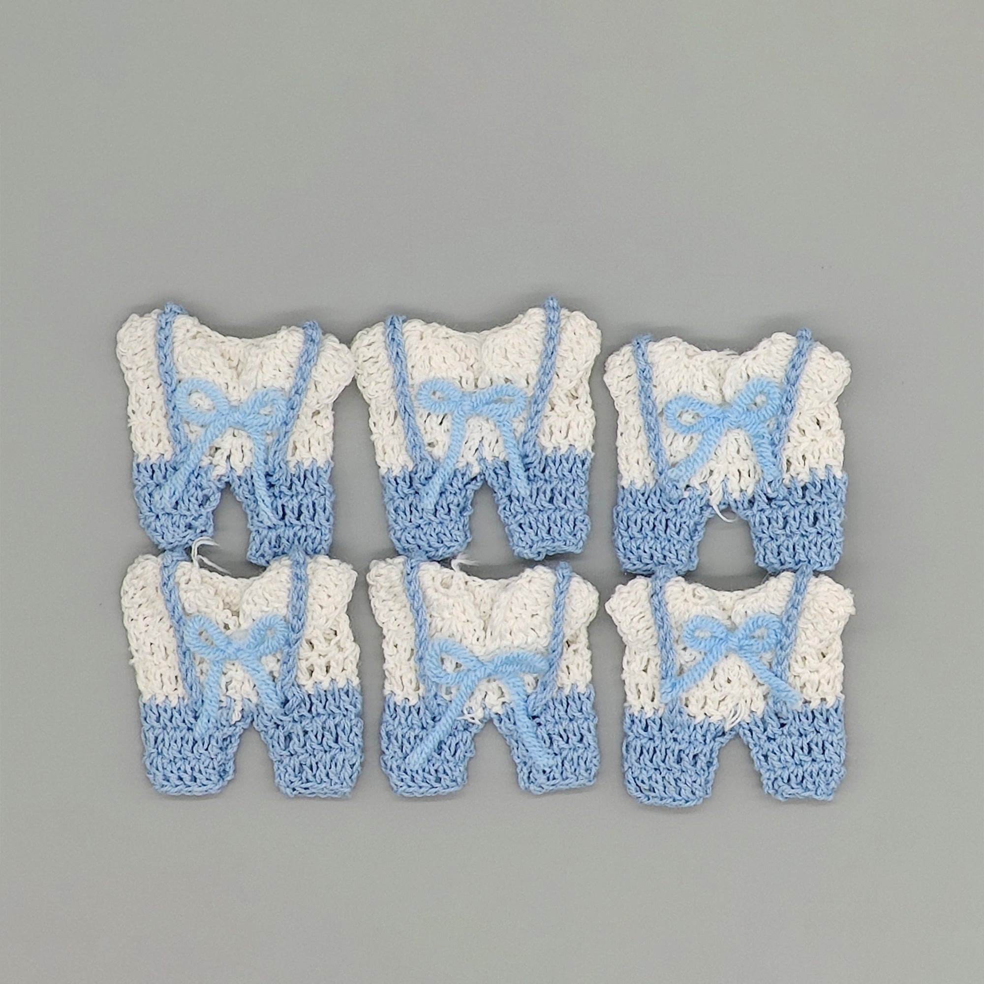 Set of 6 Mini Crochet Baby Overalls – Baby Shower & Gender Reveal