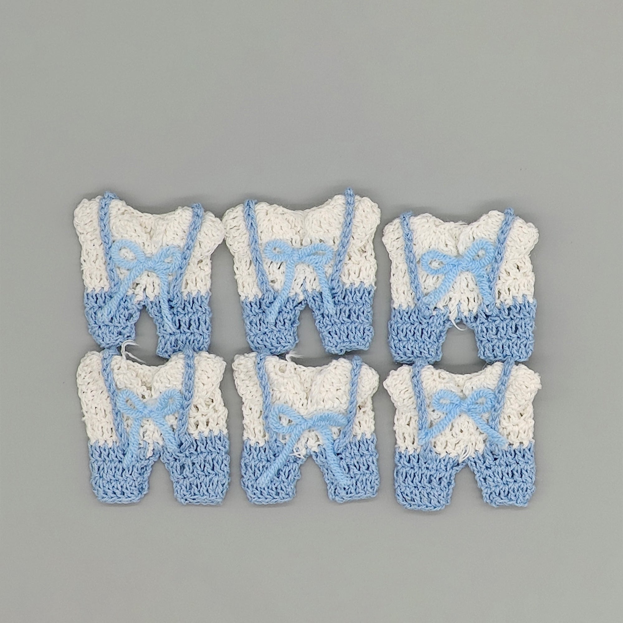 Set of 6 Mini Crochet Baby Overalls – Baby Shower & Gender Reveal
