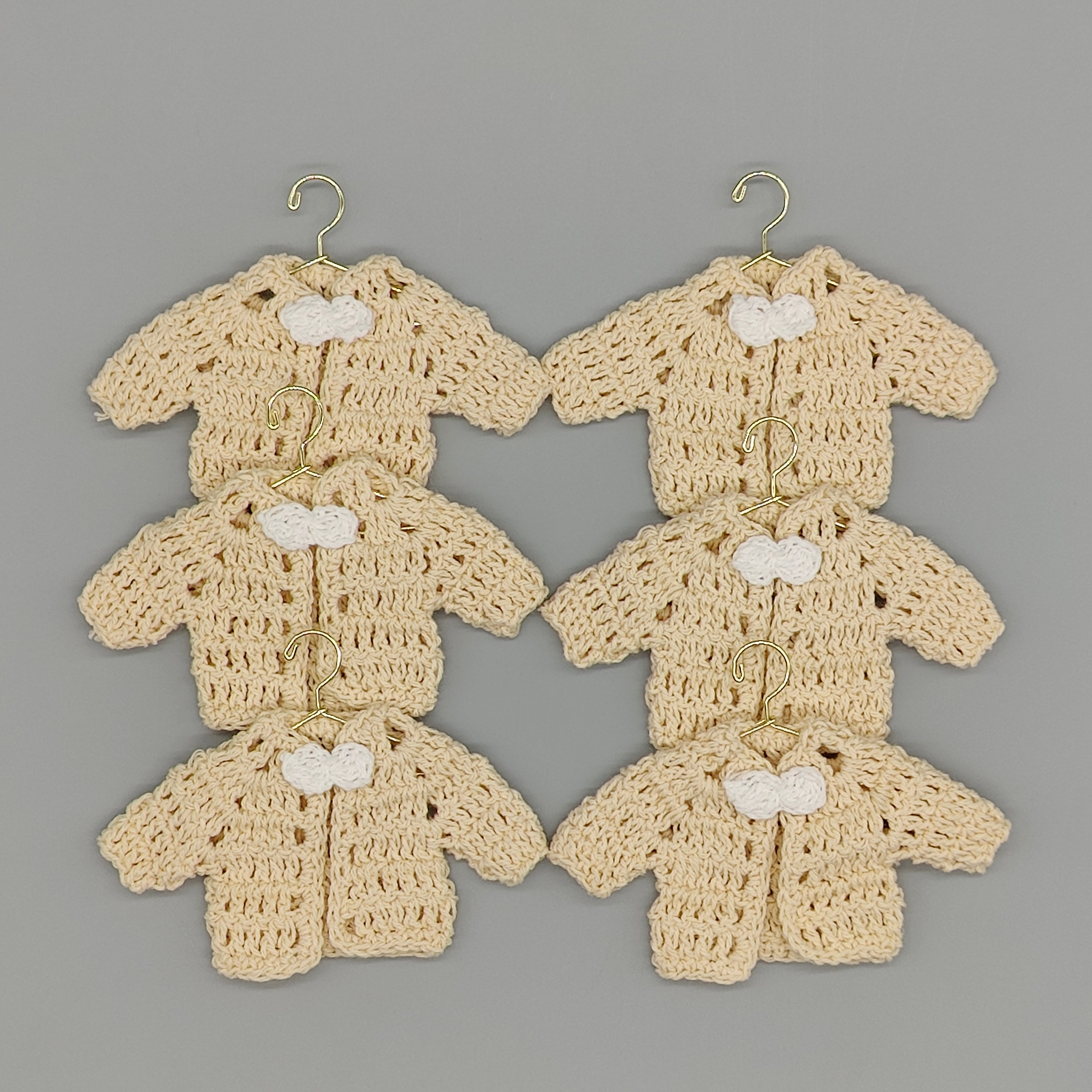 Set of 6 Mini Crochet Baby Jacket Favors, Baby Shower Gifts, Baby Boy Christening Favors, Baby Cream Keepsake, Handmade Nursery Decor