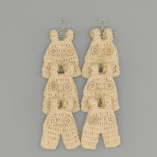 Set of 6 - Baby Overalls, Baby shower favors, Baby Cream, Baby Jumper favors, Crochet mini overalls, hanger with rack option available