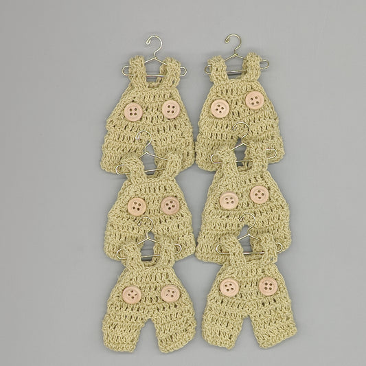 Set of 6 - Baby Overalls, Baby shower favors, Sage Green, Baby Jumper favors, Crochet mini overalls, hanger with rack option available
