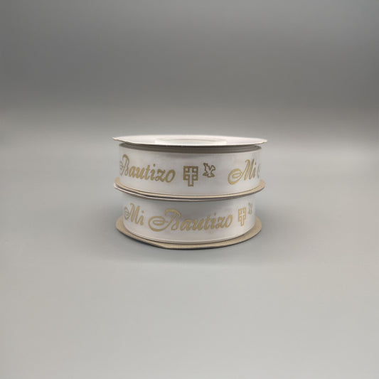Primera Comunion Ribbon with Holy Cross - Gold Embossed or Silver Embossed - 25 Yards x ~1" - 100% Polyester