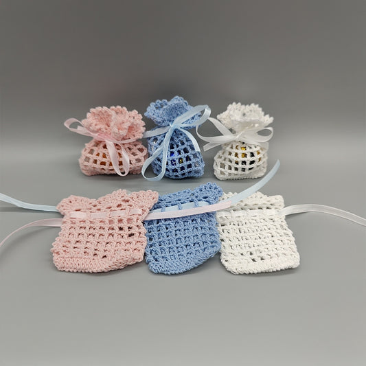 Mini-crochet favor bag - favor sack - Mini favor bag - Baby shower favor, Baby welcome favor bag - Set of 6 - Pink, Blue or White