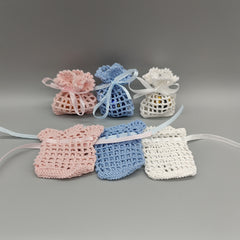 Mini-crochet favor bag - favor sack - Mini favor bag - Baby shower favor, Baby welcome favor bag - Set of 6 - Pink, Blue or White