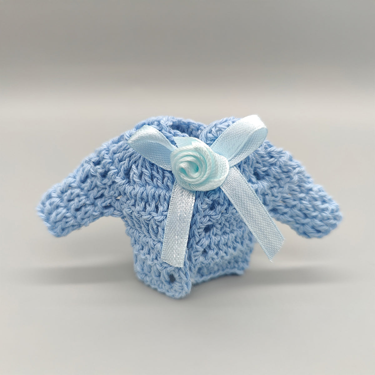 Set of 6 Baby Blue Crochet Mini Jackets with Accent Bow – Baby Shower Favors