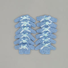 Set of 6 Baby Blue Crochet Mini Jackets with Accent Bow – Baby Shower Favors