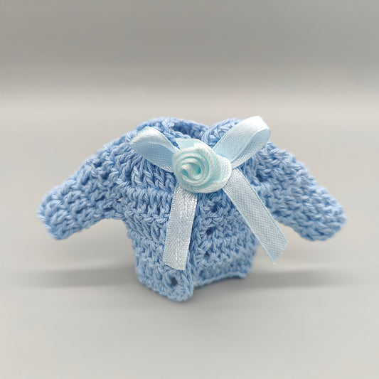 Set of 6 Baby Blue Crochet Mini Jackets with Accent Bow – Baby Shower Favors