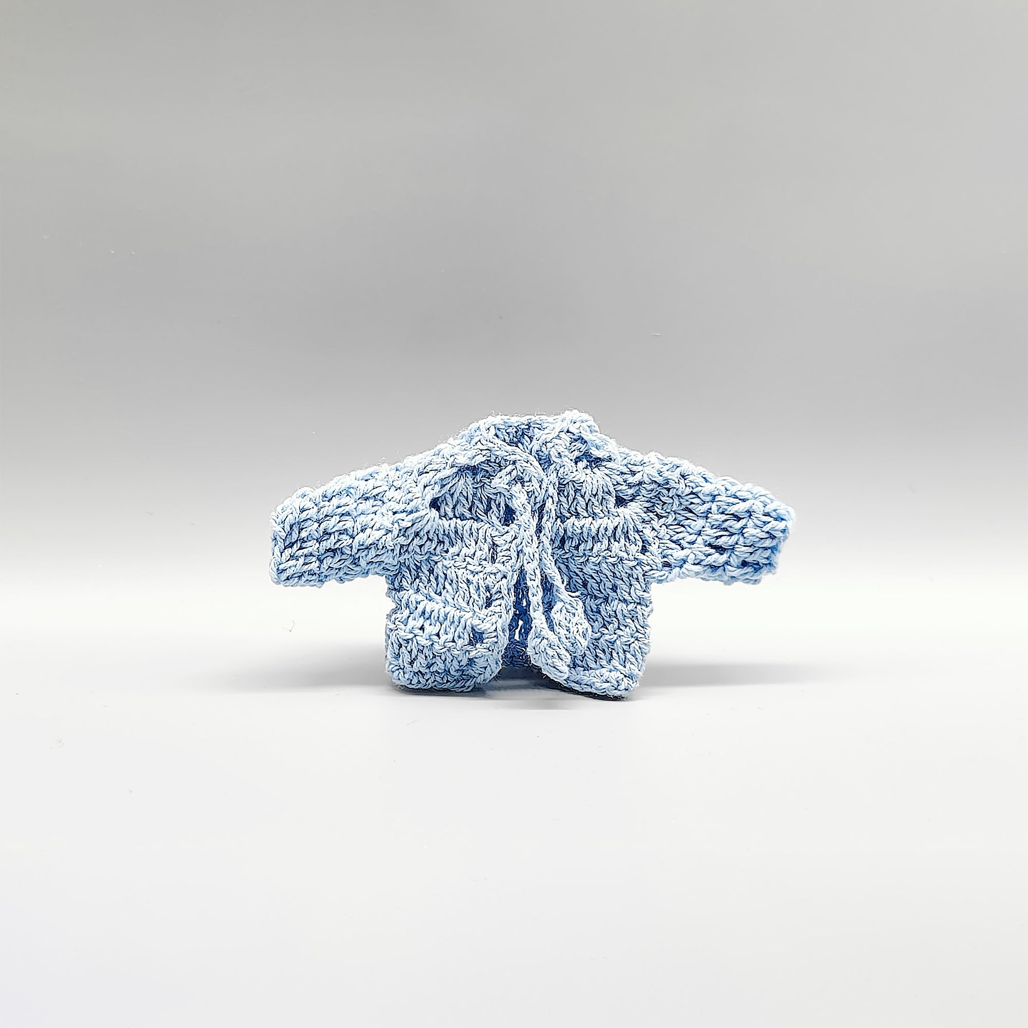 Set of 6 Baby Blue Crochet Mini Jackets with Cord Ties – Baby Shower Favors