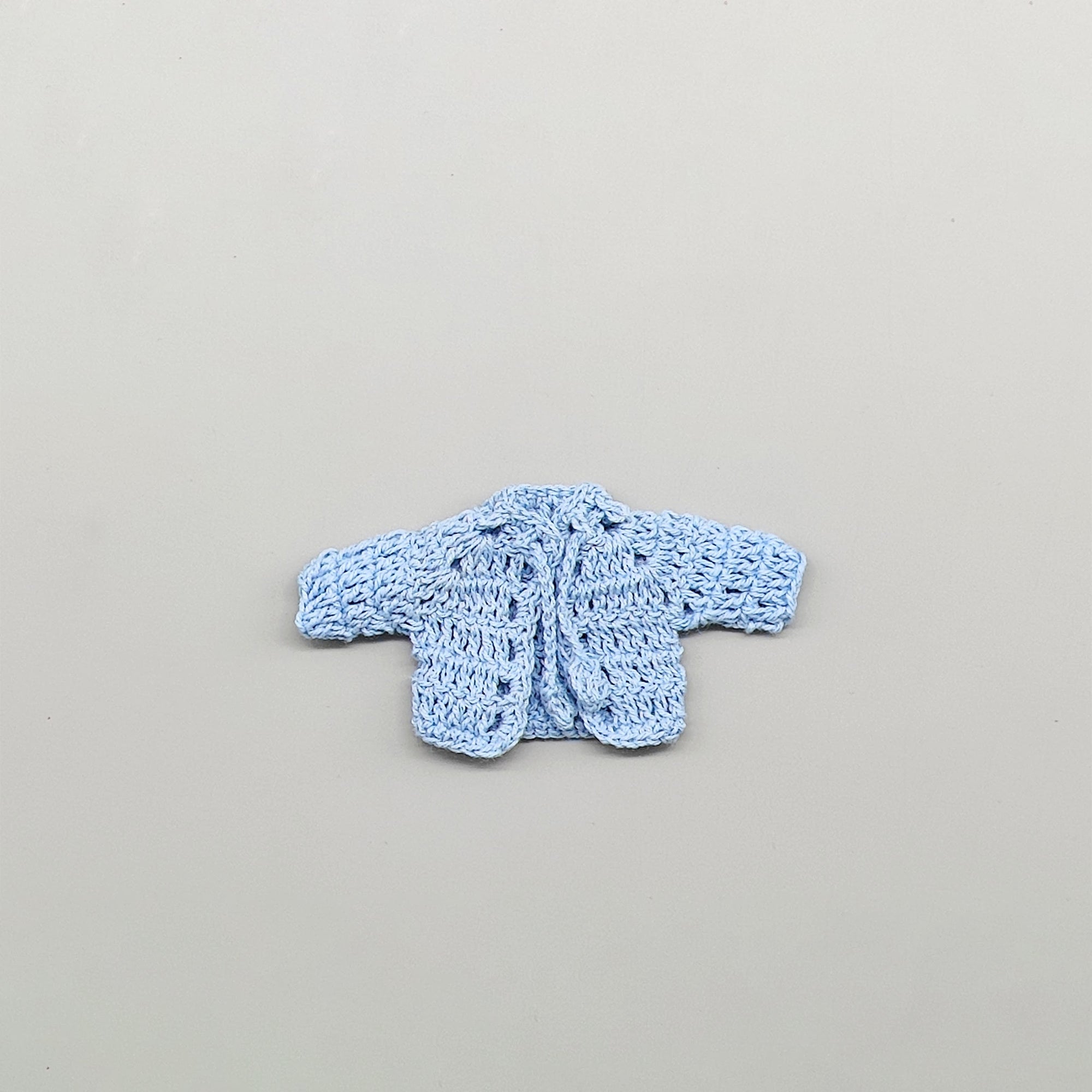 Set of 6 Baby Blue Crochet Mini Jackets with Cord Ties – Baby Shower Favors