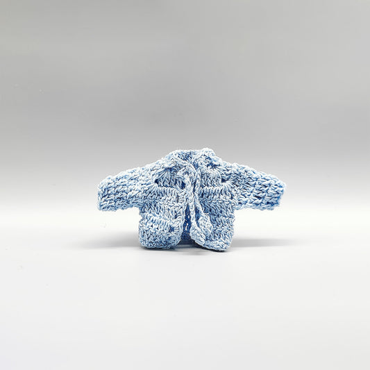Set of 6 Baby Blue Crochet Mini Jackets with Cord Ties – Baby Shower Favors