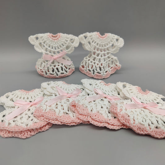 Set of 6 Baby Pink Crochet Mini Dresses – Baby Shower & Party Favors